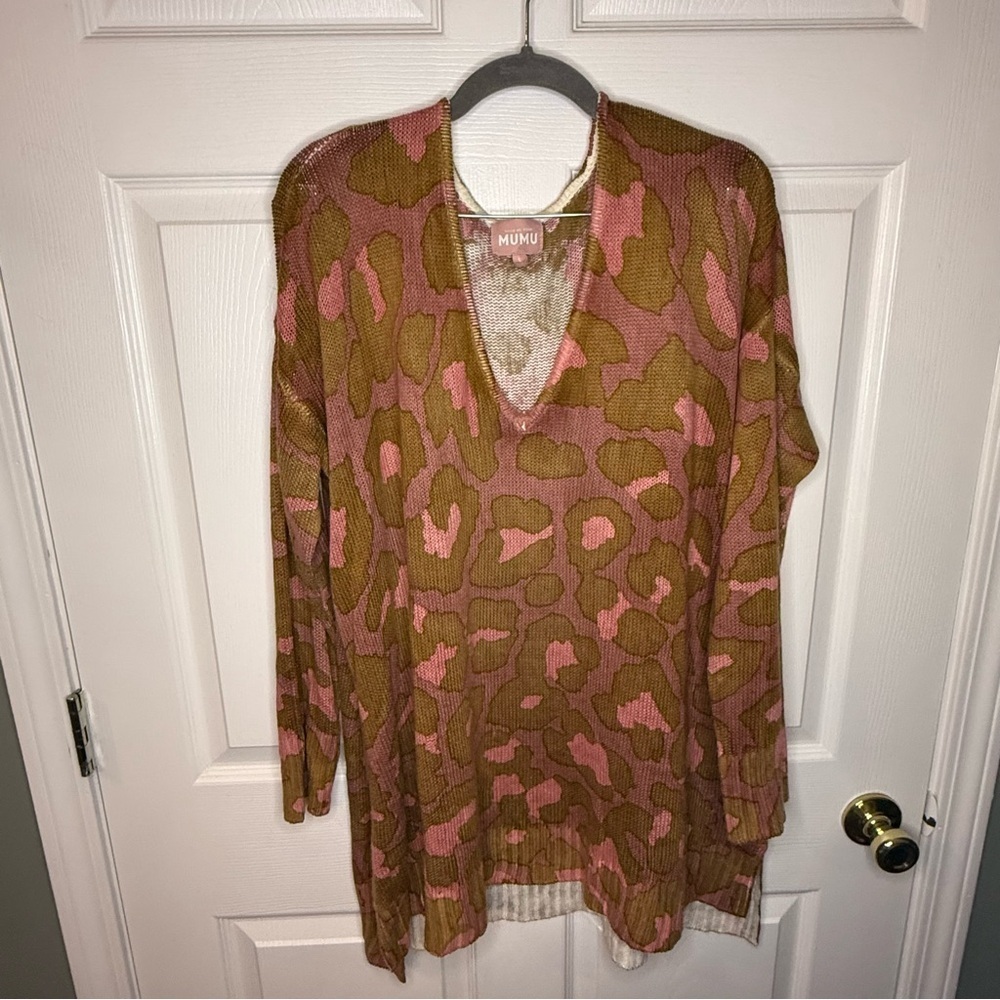 Show Me Your Mumu Hug Me Sweater Rosy Sweater Knit Size Large Leopard Print GUC